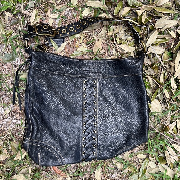 NWT Coach black soft pebble leather shoulder bag